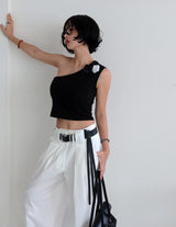 Rose Cosage 3ps Detachable Unbalanced Shoulder Sleeveless