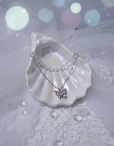 [(G)I-DLE Shuhua Necklace] ミスティックバタフラインレイヤードネックレス - Silver color