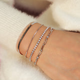 silver bezel paperclip chain rhodium plating + 925 silver bracelet B069-01H
