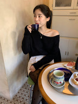 [MADE] Fulls cashmere unbalanced off-shoulder knitwear