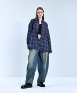 87-STAN077 Fake Denim Overfit Pocket Long-Sleeve Check Shirt