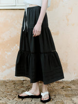 LACE PINTUCK LONG SKIRT CHARCOAL