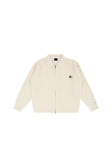 collar knit zip-up [black, ivory]