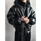 [F/W] Leather raccoon fur hood jumper