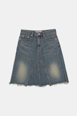 Fringe incision denim midi skirt