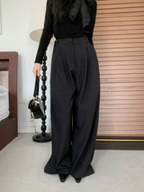 Grace Two-Tuck Button Wide Long Slacks