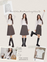 Print Cotton Bow Round Long Sleeve Tee