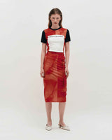 Embroidered Graphic Jersey Skirt _ RED