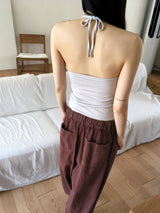 Leve Vintage Lace Ribbon Point Halter Strap Tank Top