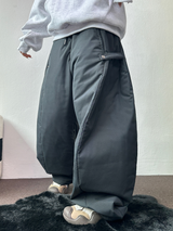 ヒーターパディング❤スナップオーバーロングパンツ 🩶🖤💚3COLOR