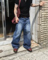 No.1832 damage slub wide denim PT
