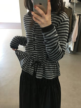 Fleece Stripe Frill Cardigan (4 Colors)