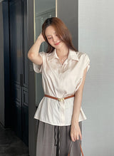 Roan Open Collar Cap Sleeve Blouse