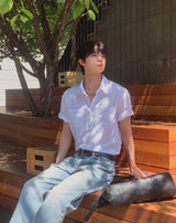 Minimal One-Pocket Roll-Up Short-Sleeve Shirt