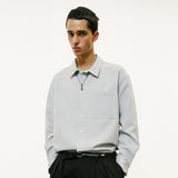 2way open collar drapery shirt blue