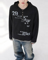 (UNISEX) アタック ヘンリーネック フーデッド ロングスリーブ