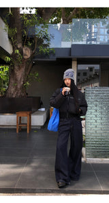 Black beads wool collar short padded coat