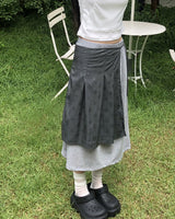 Kiko Dot Nylon Layered Pleated Midi Skirt