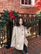 #Fluffy Boucle Ｈigh Neck Half Coat (4color)