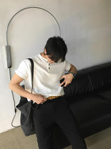 [A-T0138] ワッフルヘンリーネッククロップ半袖Tシャツ (5色)