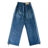 Gradient washing waist strap adjustable string three stripe track denim pants (2 colors)