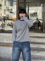 With crop stripe long-sleeve tee