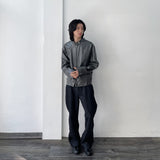 Panelled Stand-Collar Leather Jacket