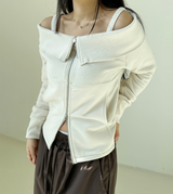 OFF-SHOULDER + 2-WAY ZIP-UP💛🤍🖤 - 2 COLORS