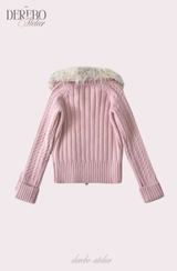 Lady Fur Knitwear Zip-Up Cardigan