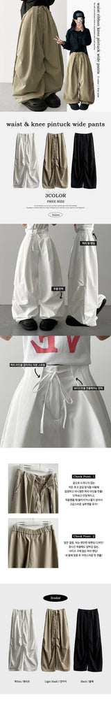 fodi waist banding pintuck wide pants