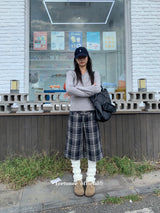 ウールチェックハーフスリーブバミューダパンツ
