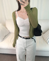 モダールレース シャーリング クロップドノースリーブシャツ(3 colors)