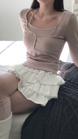 エルバースリムレイヤーボタンTシャツ
