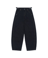 Curved Raw Wide Denim Pants - INDIGO