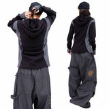 Colorblock Waffle Button Warmer Hoodie