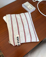 Twin stripe flat pouch - brown , S size