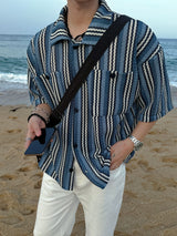 ASCLO Multi Stripe Knitting Short Sleeve Shirt (2color)