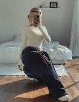 Point lettering brushed wide pants