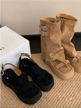 FOLD WARMER PLATFORM BELT TWO WAY SANDAL BOOTS (2COLORS!)