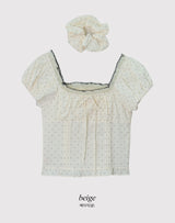 #RS Dot Puff Frill Short Sleeve Blouse + Scrunchie Set