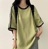 タニエンブロイダリーパターンワッフルトラックボクシーフィット半袖Tシャツ