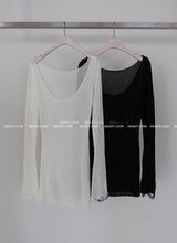 damage net see-through long knitwear