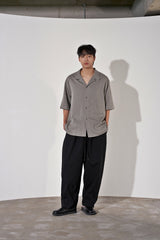 ヘリンボーンリネンレイラード 1/2 シャツ (Black)