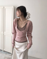 eove pink v sleeveless + wrap slim top set