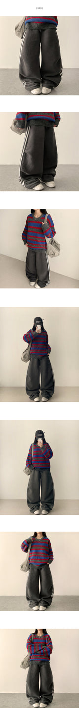 Canple fleece color line wide pants