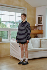 ARETE STRIPE OVERFIT COLLAR T-SHIRT / NAVY
