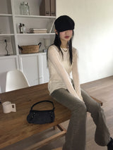 Lohil button slit ribbed see-through knit