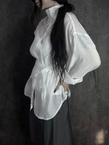 chiffon scarf high-neck shirt (2color)