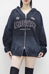 (Unisex) ウィンドエンブロイダリーダーティーフーディドジップアップ