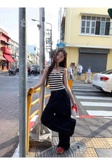 Lace Black Side Shirring Casual Pants